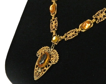 Antique Edwardian Rhinestone Pendant Necklace