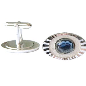 Vintage 1950s Cuff Links Silver and Blue