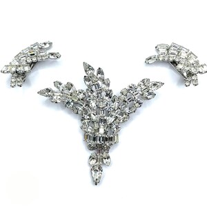 Vintage 1950s Rhinestone Brooch and Earring Set
