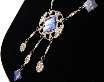 Antique 1920s Sterling Silver Art Deco Pendant Necklace