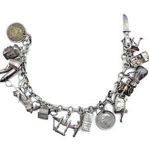 Vintage 1940s Sterling Charm Bracelet 22 Charms
