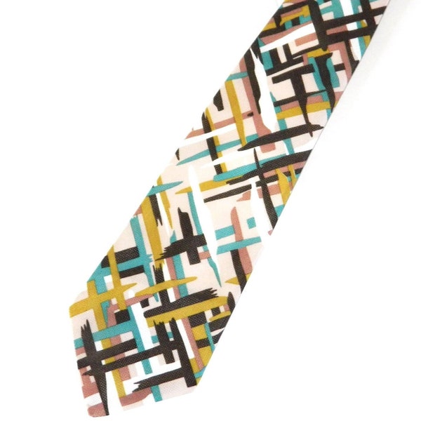 Vintage 1970s Green and White Tie