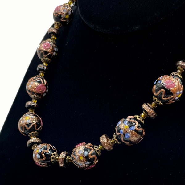 Vintage Italian Wedding Cake Venetian Glass Beaded Necklace