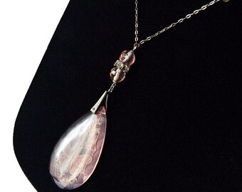 Antique 1920s Art Deco Pink Intaglio Czechoslovakian Pendant Necklace