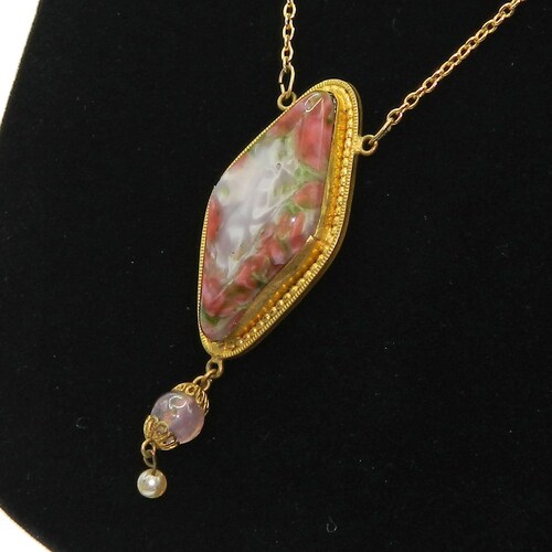 Vintage 1930s Art orders Glass Pendant Necklace