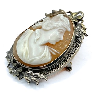 Antique 10K Gold Cameo Brooch Pendant