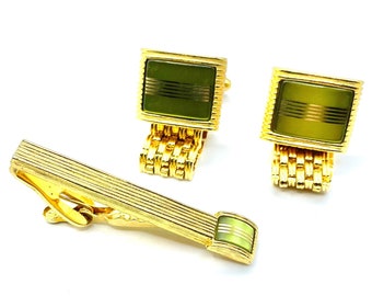 Vintage 1960s Wrap Cuff Links and Tie Clip Set