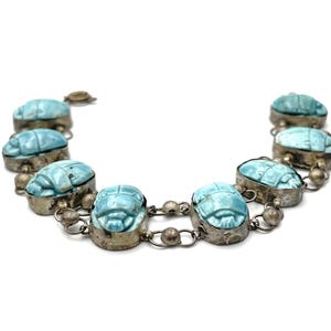 Vintage Egyptian Scarab Silver Bracelet