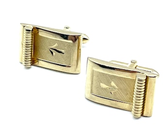 Boutons De Manchette Vintage Swank Plaqué Or - Motif Unique Avec Pierre Rouge - Occasion