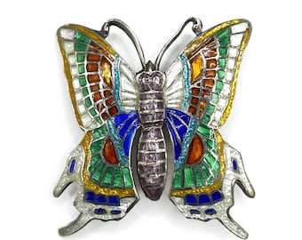 Vintage Sterling Silver Enameled Butterfly Brooch
