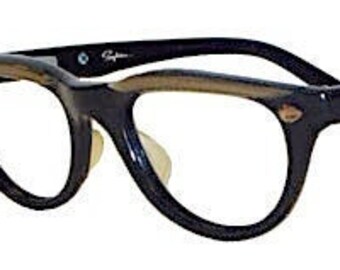 Vintage 1960s Mod Eyeglass Frames Green and Black Size Medium