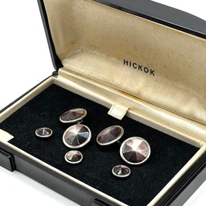 Vintage 1930s Cuff Links and Tuxedo Stud Set Art Deco Abalone Mother of Pearl by Hickok