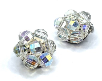 Pendientes de clip de cristal Aurora Boreal vintage de los años 50