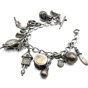 Vintage Sterling Silver Charm Bracelet 14 Charms