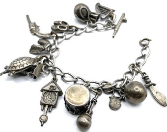 Vintage Sterling Silver Charm Bracelet 14 Charms