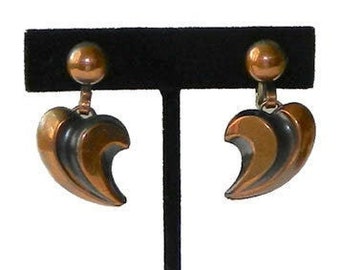 Vintage 1950s Rebajes Copper Crescent Drop Earrings