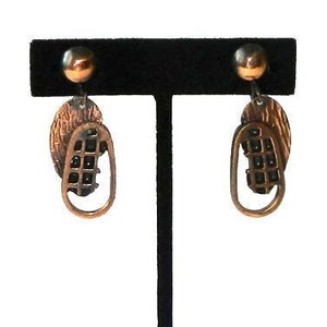 Vintage 1950s Copper Mid Century Modern Drop Earrings image 1