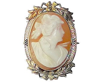 Antique 10K Gold Cameo Brooch Pendant