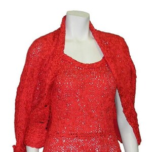 Vintage 1950s Red Silk Ribbon Dress and Matching Jacket Size 8 image 1