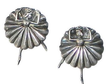Vintage 1950s Margot de Taxco Mexican Sterling Silver Dancer Collar Pin Brooch Set