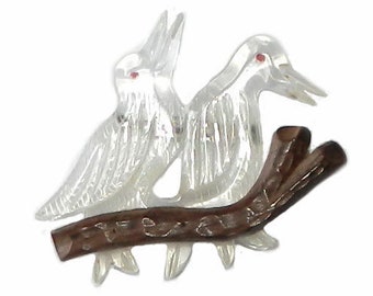 Vintage 1940s Lucite Bird Brooch Artisan Carved