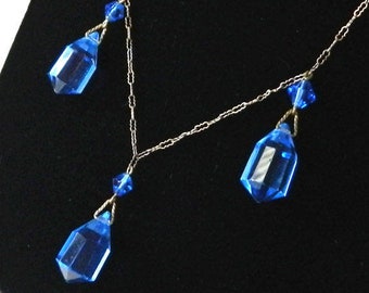 Vintage 1920s Art Deco Blue Prism Pendant Necklace