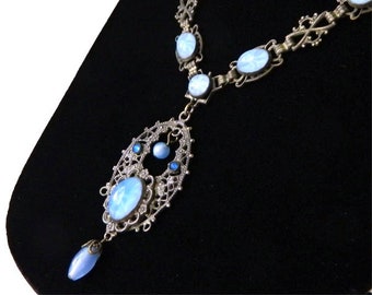 Antique Filigree Pendant Necklace with Faux Star Sapphires
