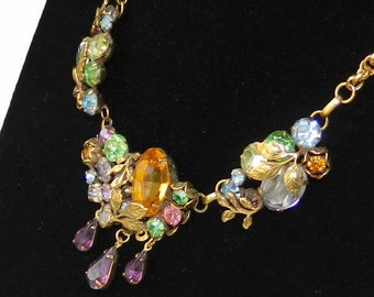 Vintage 1950s Multi Color Rhinestone Necklace