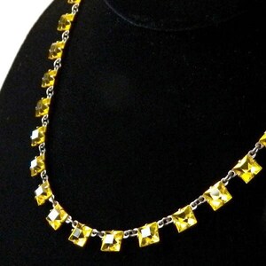 Vintage 1920s Sterling Silver Art Deco Necklace Open Backed Yellow Crystals