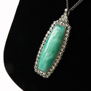 Vintage 1920s Art Deco Pendant Necklace Peking Glass and Marcasite