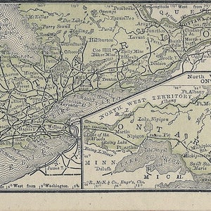 Antique Ontario Canada Mini Map 1887