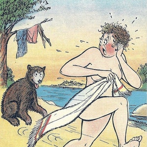 Carte postale vintage des années 30 avec un ours dans les bois