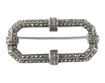 Broche Vintage Art Déco Années 1920 En Argent Sterling Et Marcassites - Très Bon état