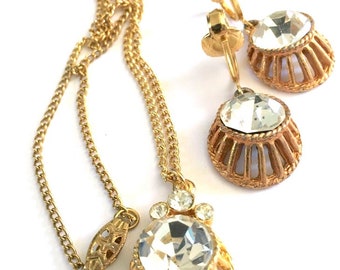 Vintage Strass Anhänger Halskette und Ohrring Set