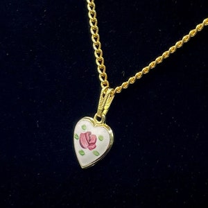 Tiny Enameled Heart Pendant Necklace Never Worn