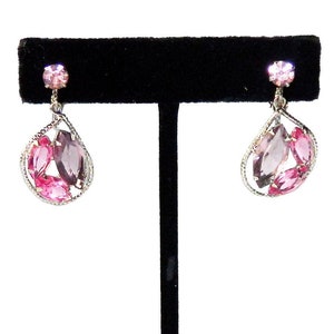 Vintage Pink Rhinestone Drop Earrings