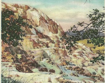 Vintage 1930s Yellowstone Park Postcard of the Jupiter Springs Terrace