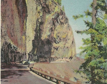 Vintage 1930s Yellowstone Park Postcard Overhanging Cliff Near Tower Fall