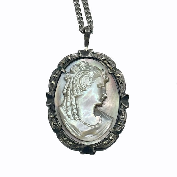 Vintage 1920s Italian Cameo Pendant Necklace 800 Silver - Etsy