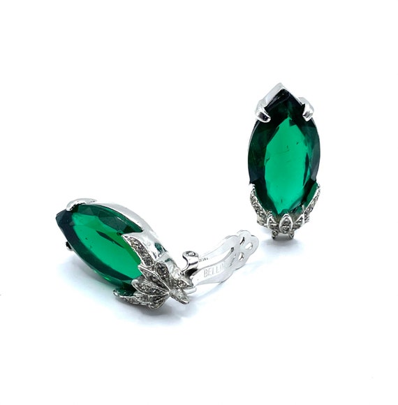 Vintage Bellini Green Rhinestone Earrings - image 4