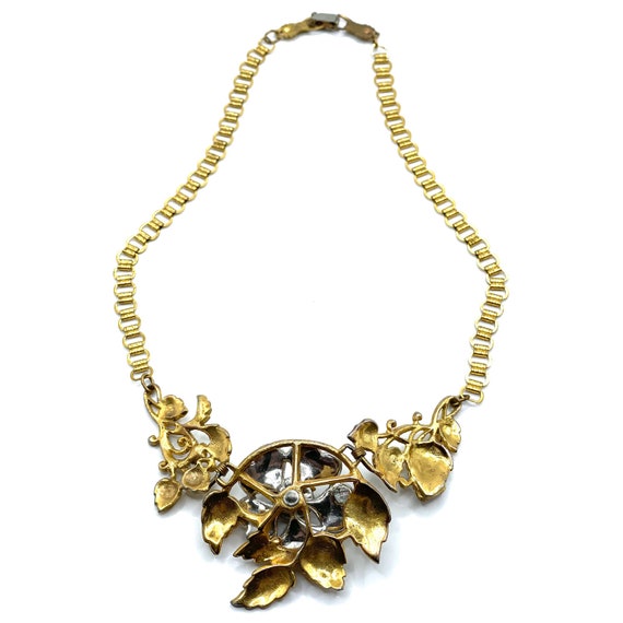 Vintage 1930s Rhinestone Flower Pendant Necklace - image 5