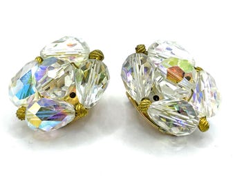 Pendientes vintage de cristal Aurora Boreal de los años 50