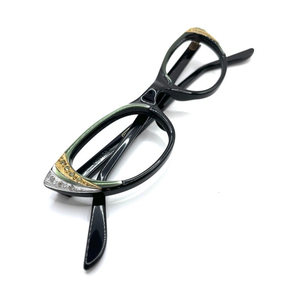 Vintage 1950s Eyeglasses Rhinestone Cat Eye Never… - image 9