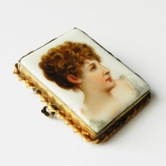 Antique Ceramic Cameo Brooch - image 6