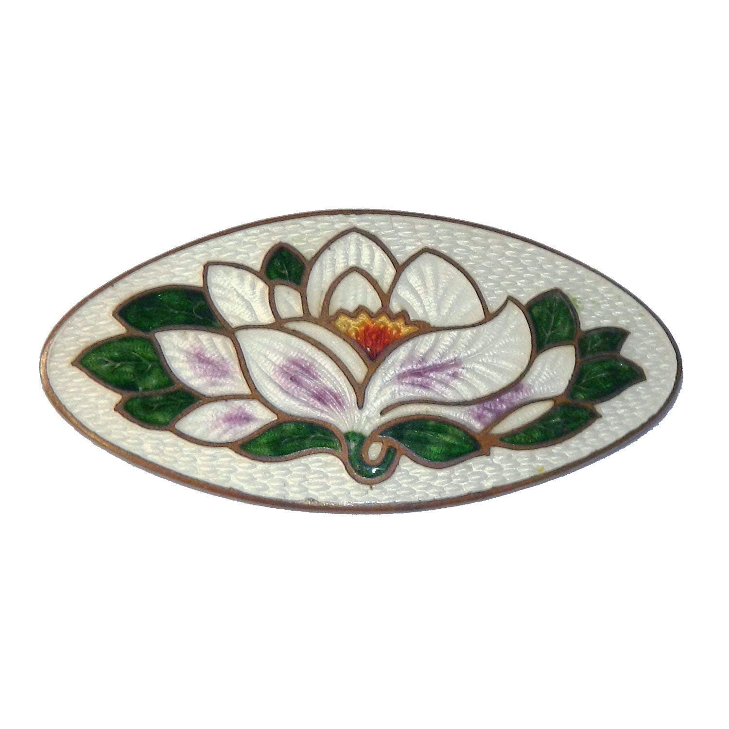 Broche Ancienne En Porcelaine – Motif Nénuphars Délicat – Vintage à Porter Ou Collectionner