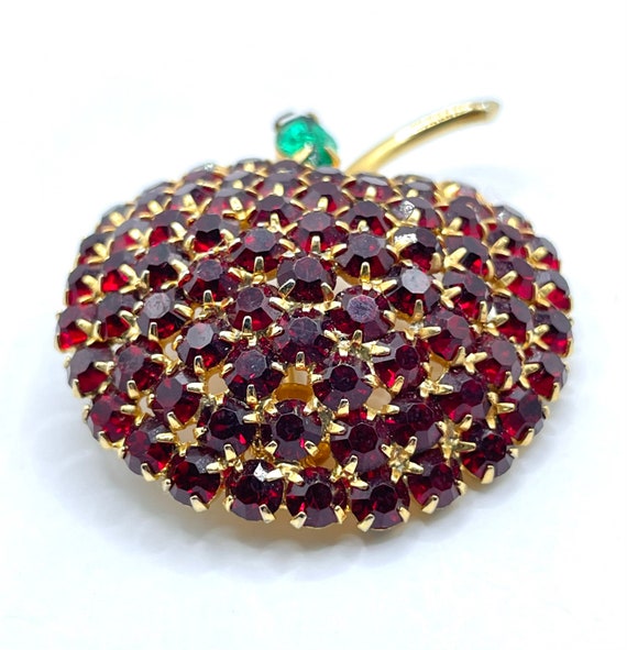 Vintage Red Apple Rhinestone Brooch and Earring S… - image 7