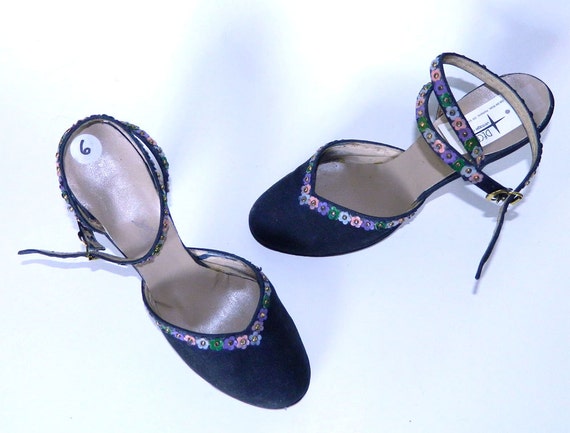 Vintage 1940s Black Platform Shoes Size 6AA - image 2