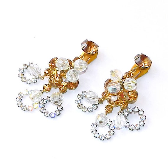 Vintage 1950s Amber Rhinestone and Aurora Boreali… - image 3