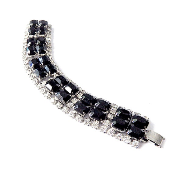Vintage 1950's Black and Silver Rhinestone Bracele
