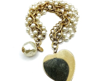Vintage Heart Charm Pearl Bracelet by Park Lane